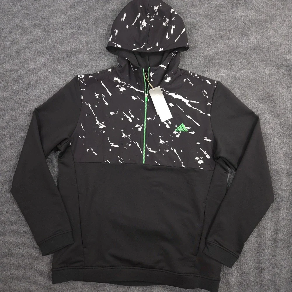 Adidas Hoodie Mens L Black White Splatter Cold RDY Half Zip Pullover‎ Golf Sport